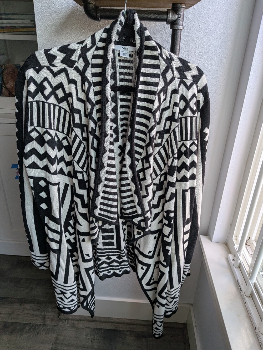 Bar III Black White Geometric Draped Open Front Cardigan XXL